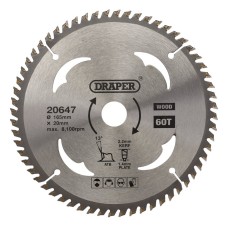 Draper TCT Circular Saw Blade for Wood 165 x 20mm (60T)