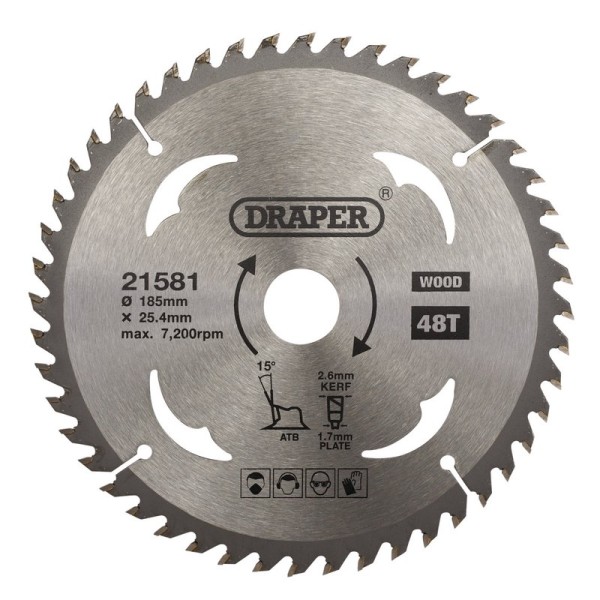 Draper TCT Circular Saw Blade for Wood 185 x 25.4mm (48T) Draper TCT Circular Saw Blade for Wood 185 x 25.4mm (48T)