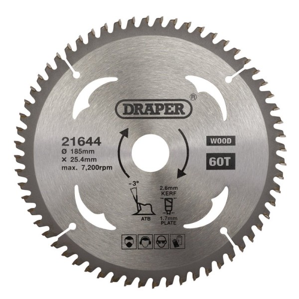Draper TCT Circular Saw Blade for Laminate & Wood 185 x 25.4mm (60T) Draper TCT Circular Saw Blade for Laminate & Wood 185 x 25.4mm (60T)
