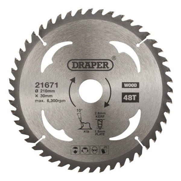Draper 210 x 30mm TCT Circular Saw Blade for Wood (48T) Draper 210 x 30mm TCT Circular Saw Blade for Wood (48T)