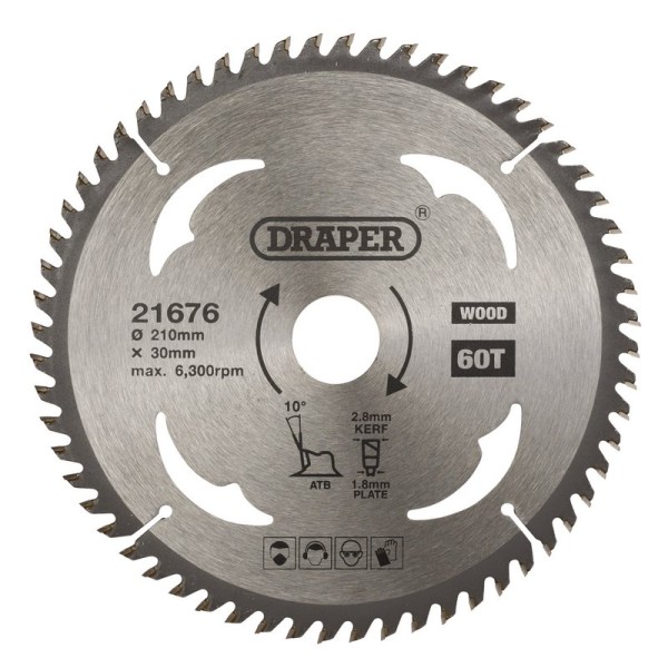 Draper TCT Circular Saw Blade for Wood 210 x 30mm (60T) Draper TCT Circular Saw Blade for Wood 210 x 30mm (60T)