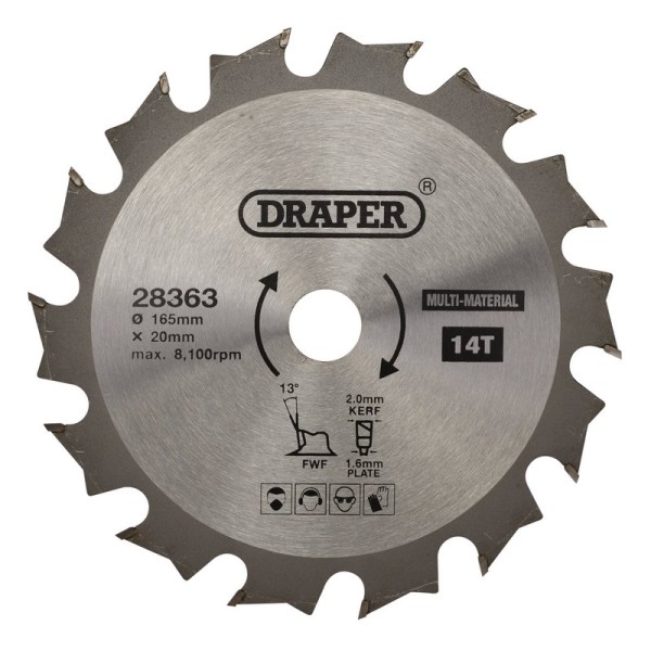 Draper TCT Multi-Purpose Circular Saw Blade 165 x 20mm (14T) Draper TCT Multi-Purpose Circular Saw Blade 165 x 20mm (14T)