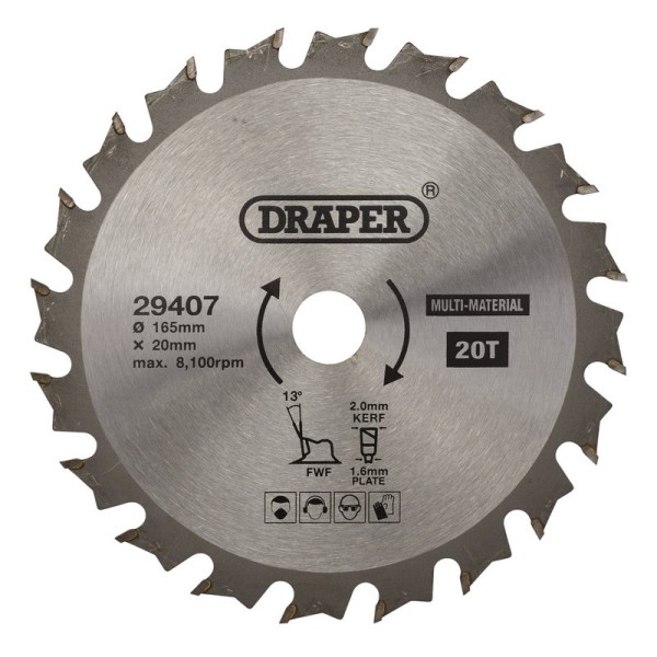 Draper TCT Multi-Purpose Circular Saw Blade 165 x 20mm (20T) Draper TCT Multi-Purpose Circular Saw Blade 165 x 20mm (20T)