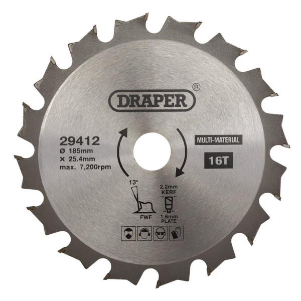 Draper TCT Multi-Purpose Circular Saw Blade 185 x 25.4mm (16T) Draper TCT Multi-Purpose Circular Saw Blade 185 x 25.4mm (16T)