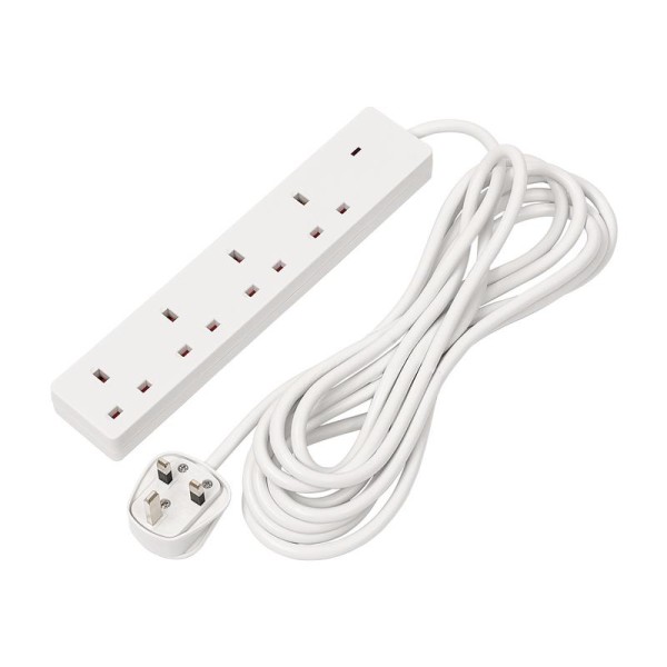 Draper 4 Way White Extension Lead - 5m Draper 4 Way White Extension Lead - 5m