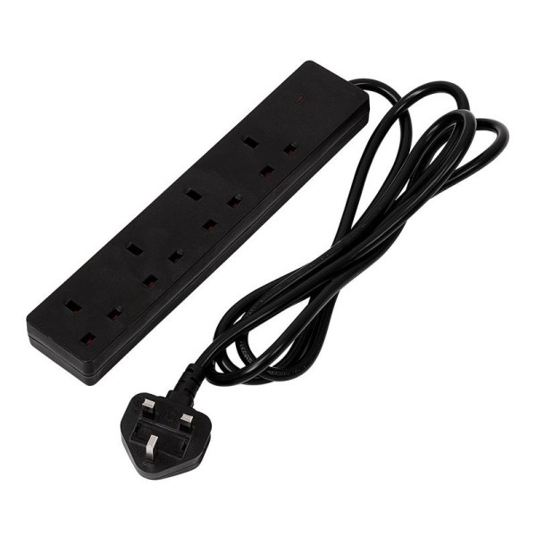 Draper 4 Way Black Extension Lead - 2m Draper 4 Way Black Extension Lead - 2m