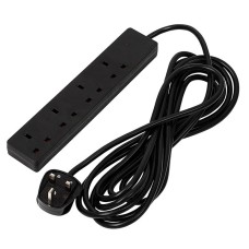 Draper 4 Way Black Extension Lead - 5m