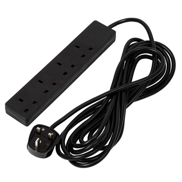 Draper 4 Way Black Extension Lead - 5m Draper 4 Way Black Extension Lead - 5m
