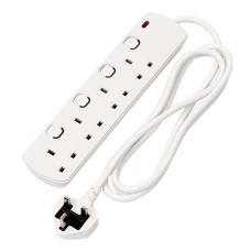 Draper 4 Way White Switch Protected Extension Lead - 2m