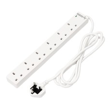 Draper 6 Way White Extension Lead - 2m