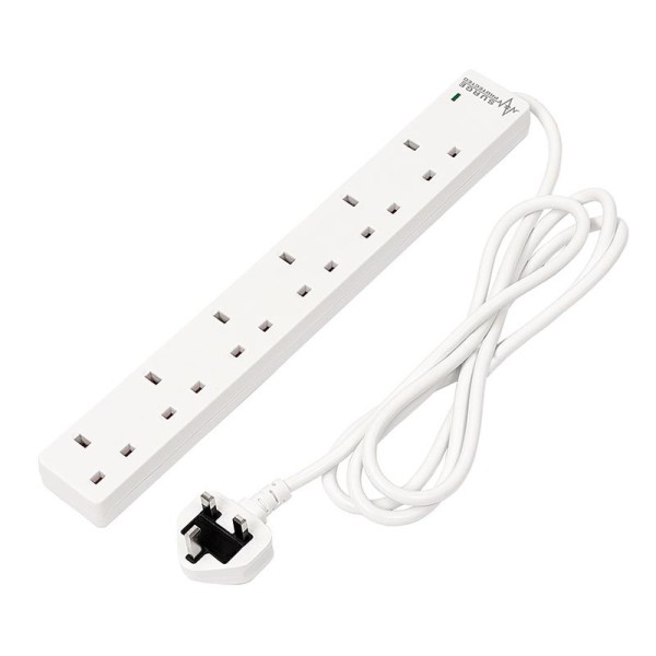Draper 6 Way White Extension Lead - 2m Draper 6 Way White Extension Lead - 2m