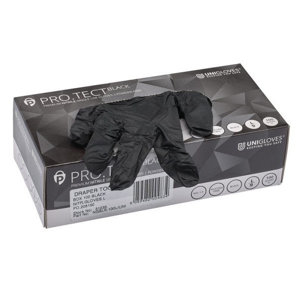 Draper Large Black Nitrile Gloves (Box Of 100) Draper Large Black Nitrile Gloves (Box Of 100)