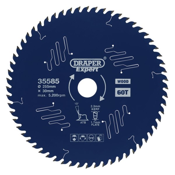 Draper EXPERT TCT Circular Saw Blade for Wood with PTFE Coating 255 x 30mm (60T) Draper EXPERT TCT Circular Saw Blade for Wood with PTFE Coating 255 x 30mm (60T)