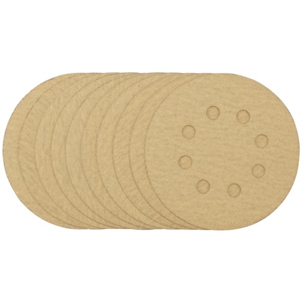 Draper 125mm Gold Sanding Discs with Hook & Loop - 180 Grit (Pack of 10) Draper 125mm Gold Sanding Discs with Hook & Loop - 180 Grit (Pack of 10)