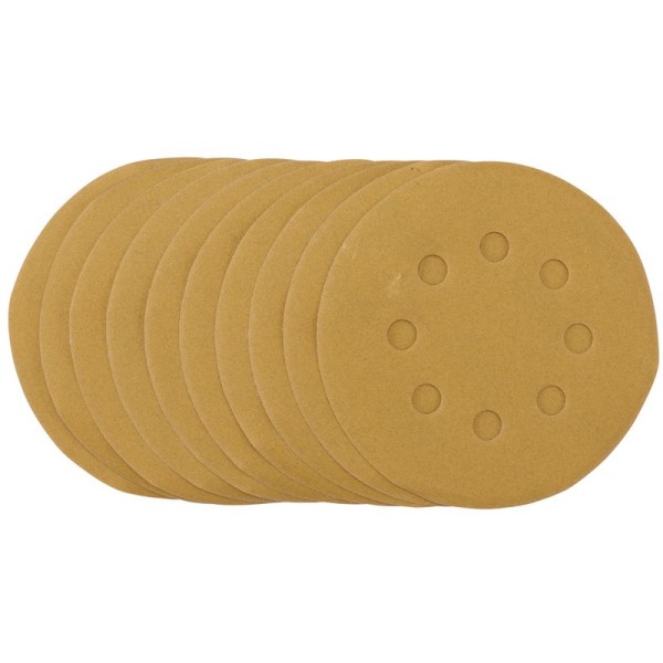 Draper 125mm Gold Sanding Discs with Hook & Loop - 240 Grit (Pack of 10) Draper 125mm Gold Sanding Discs with Hook & Loop - 240 Grit (Pack of 10)