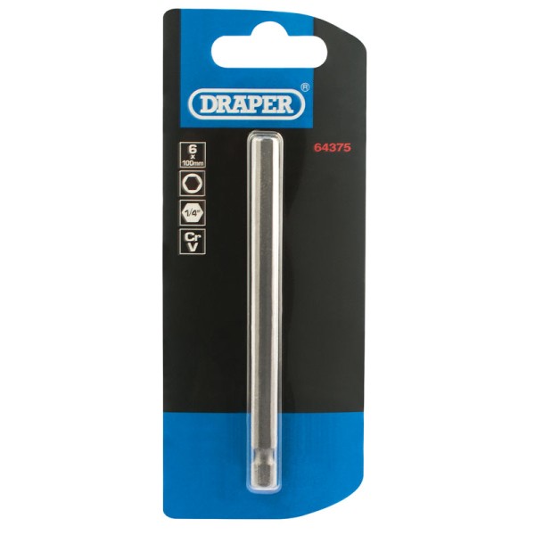Draper 6mm 1/4" Hex Hexagonal Insert Bit 100mm Long X 1 Draper 6mm 1/4" Hex Hexagonal Insert Bit 100mm Long X 1