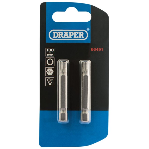 Draper T30 1/4" Hex Tx-star® Insert Bit 50mm Long X 2 Draper T30 1/4" Hex Tx-star® Insert Bit 50mm Long X 2