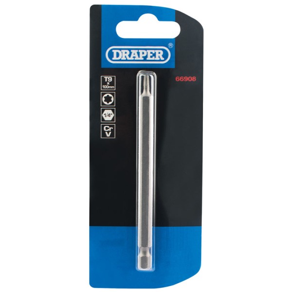 Draper T9 1/4" Hex Tx-star® Insert Bit 100mm Long X 1 Draper T9 1/4" Hex Tx-star® Insert Bit 100mm Long X 1