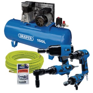 Draper 150L Compressor & Air Tool Kit (70530) – Professional Air Compressor & Pneumatic Tool Bundle