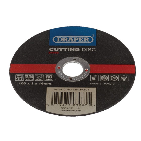 Draper Metal Cutting Disc 100 x 1 x 16mm Draper Metal Cutting Disc 100 x 1 x 16mm