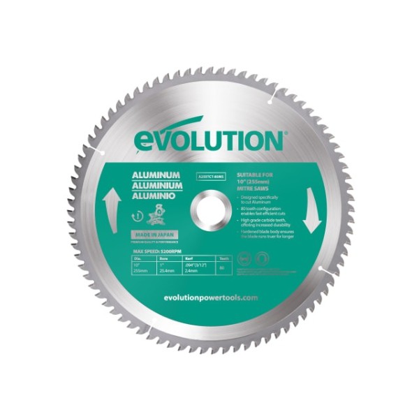 Evolution Aluminium Cutting Mitre Saw Blade 255 x 25.4mm x 80T Evolution Aluminium Cutting Mitre Saw Blade 255 x 25.4mm x 80T