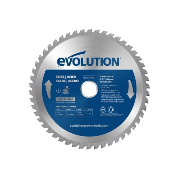 Evolution Mild Steel Cutting Mitre Saw Blade 210 x 25.4mm x 50T Evolution Mild Steel Cutting Mitre Saw Blade 210 x 25.4mm x 50T