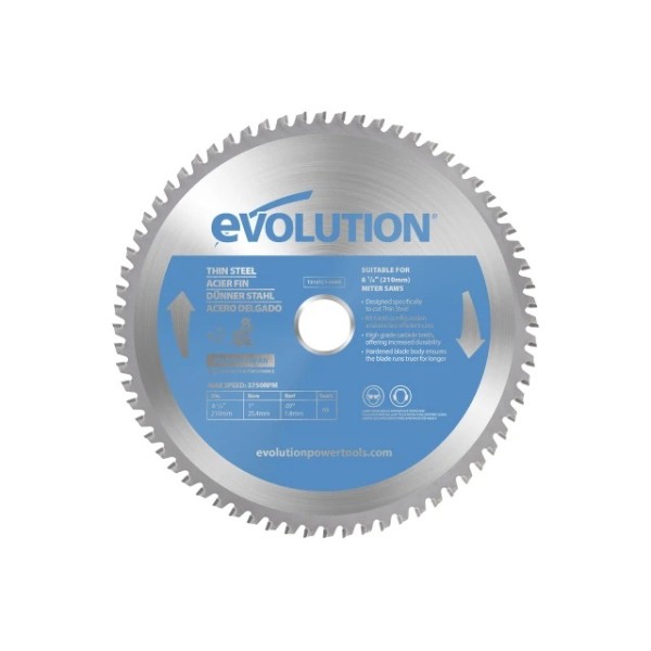 Evolution Thin Steel Cutting Mitre Saw Blade 210 x 25.4mm x 68T Evolution Thin Steel Cutting Mitre Saw Blade 210 x 25.4mm x 68T