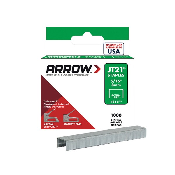 Arrow JT-21 Staples 5/16in x 1000 A215 Arrow JT-21 Staples 5/16in x 1000 A215