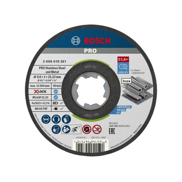 Bosch Powertool Accessories PRO Stainless Steel and Metal Bonded Cutting Disc 115 x 1.0 x 22.23mm Tin of 10 Bosch Powertool Accessories PRO Stainless Steel and Metal Bonded Cutting Disc 115 x 1.0 x 22.23mm Tin of 10