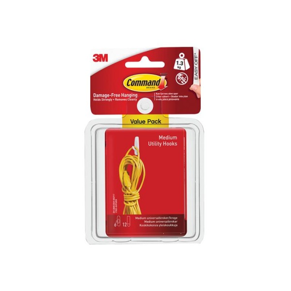 Command™ Medium Utility Hook Value Pack (6 Hooks + 12 Strips) Command™ Medium Utility Hook Value Pack (6 Hooks + 12 Strips)