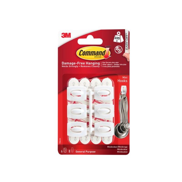 Command™ White Mini Hook (6 Hooks + 8 Strips) Command™ White Mini Hook (6 Hooks + 8 Strips)