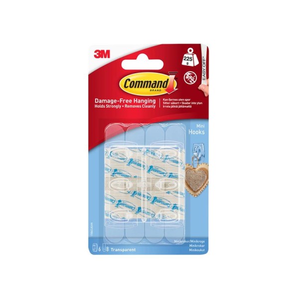Command™ Clear Mini Hook (6 Hooks + 8 Strips) Command™ Clear Mini Hook (6 Hooks + 8 Strips)