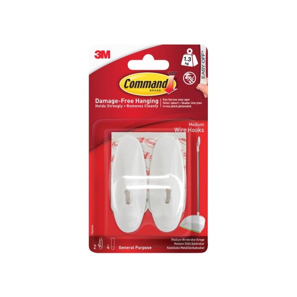Command™ Medium Wire Hook (2 Hooks + 4 Strips) Command™ Medium Wire Hook (2 Hooks + 4 Strips)