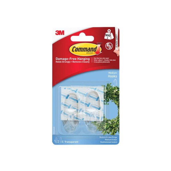 Command™ Clear Medium Hook (2 Hooks + 4 Strips) Command™ Clear Medium Hook (2 Hooks + 4 Strips)