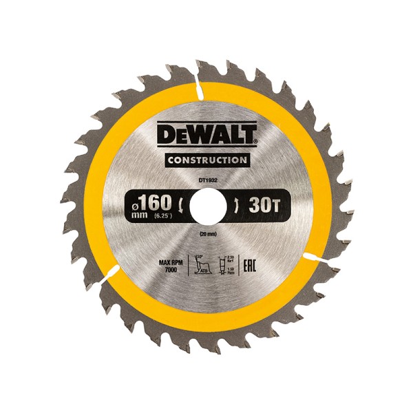 DEWALT Portable Construction Circular Saw Blade 160 x 20mm x 30T DEWALT Portable Construction Circular Saw Blade 160 x 20mm x 30T