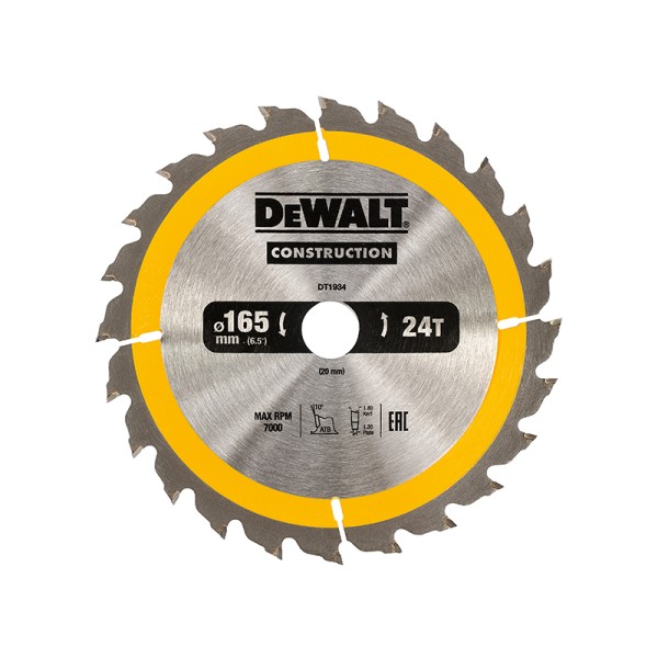 DEWALT Portable Construction Circular Saw Blade 165 x 20mm x 24T DEWALT Portable Construction Circular Saw Blade 165 x 20mm x 24T