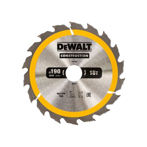 DEWALT Portable Construction Circular Saw Blade 190 x 30mm x 18T DEWALT Portable Construction Circular Saw Blade 190 x 30mm x 18T