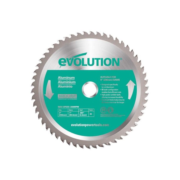 Evolution Aluminium Cutting Mitre Saw Blade 230 x 25.4mm x 80T Evolution Aluminium Cutting Mitre Saw Blade 230 x 25.4mm x 80T