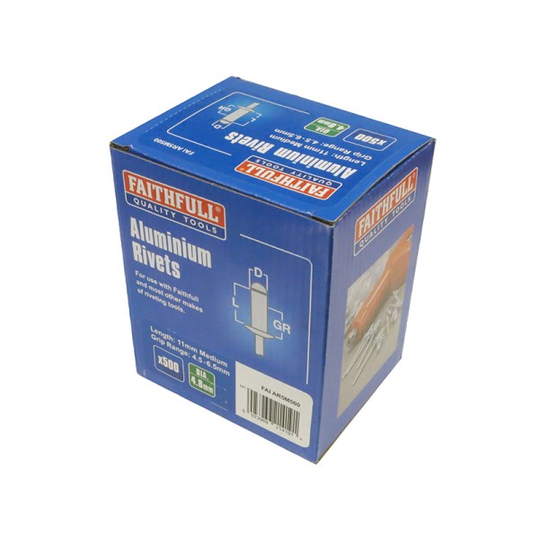 Faithfull Aluminium Rivets 4.8 x 11mm Medium Bulk Pack of 500 Faithfull Aluminium Rivets 4.8 x 11mm Medium Bulk Pack of 500