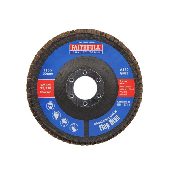 Faithfull Aluminium Oxide Flap Disc 115 x 22mm 120 Grit Faithfull Aluminium Oxide Flap Disc 115 x 22mm 120 Grit