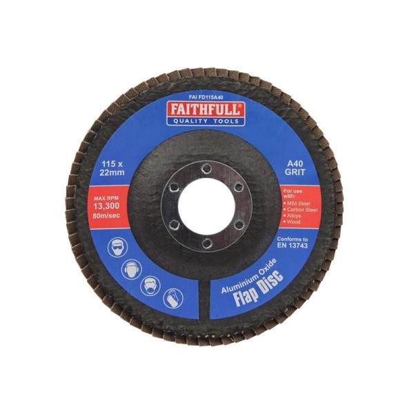 Faithfull Aluminium Oxide Flap Disc 115 x 22mm 40 Grit Faithfull Aluminium Oxide Flap Disc 115 x 22mm 40 Grit