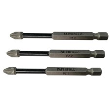 Faithfull Pozidriv Impact Screwdriver Bits PZ2 x 75mm (Pack 3)