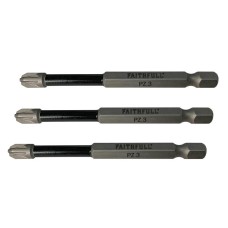 Faithfull Pozidriv Impact Screwdriver Bits PZ3 x 75mm (Pack 3)