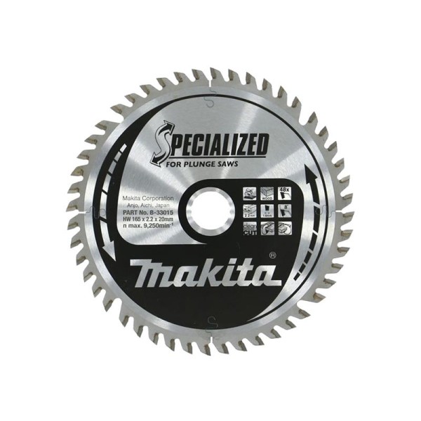 Makita B-33015 Specialized for Plunge Saws Blade 165 x 20mm x 48T Makita B-33015 Specialized for Plunge Saws Blade 165 x 20mm x 48T