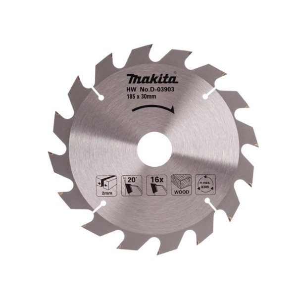 Makita D-03903 TCT Circular Saw Blade 185 x 30mm x 16T Makita D-03903 TCT Circular Saw Blade 185 x 30mm x 16T