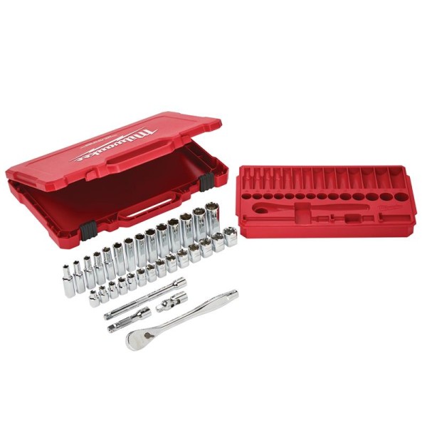 Split Ratchiting Socket Milwaukee Hand Tools 3/8in Drive Ratcheting Socket Set, 32 Piece