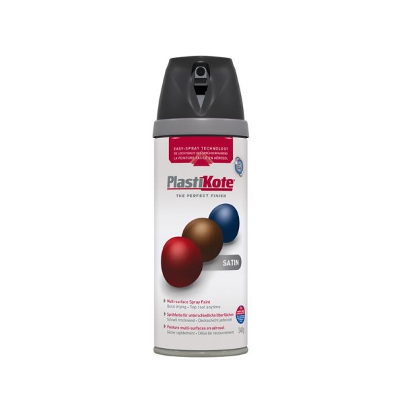 PlastiKote Twist & Spray Satin Black 400ml PlastiKote Twist & Spray Satin Black 400ml