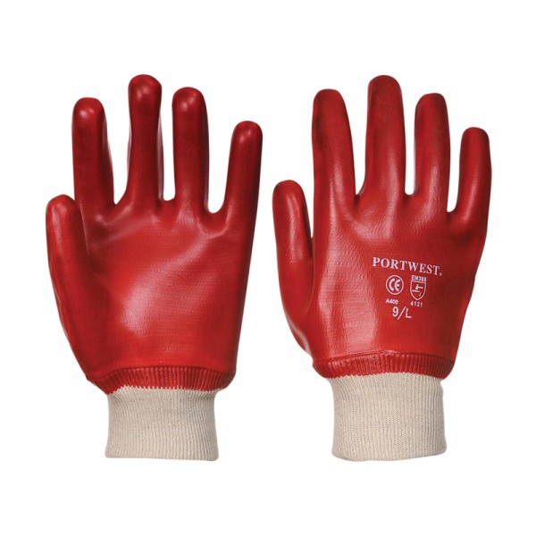 Portwest A400 Red PVC Knitwrist Gloves - L (Size 9) Portwest A400 Red PVC Knitwrist Gloves - L (Size 9)