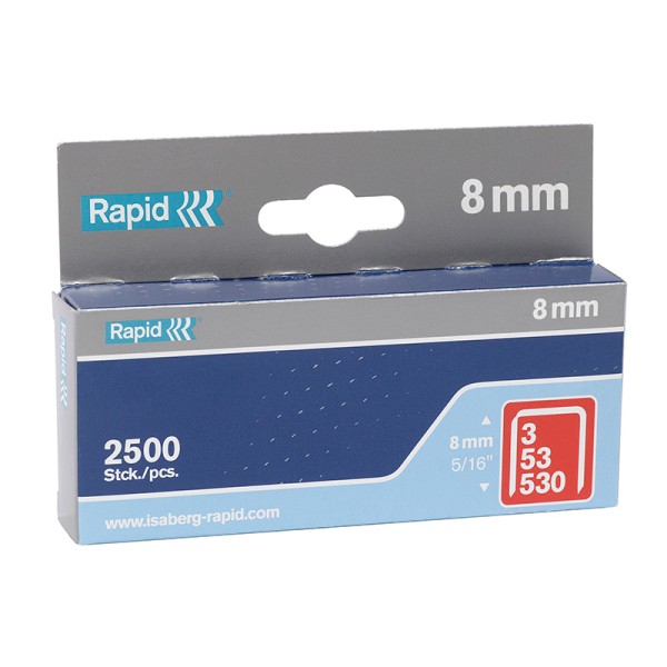Rapid 53/8B 8mm Galvanised Staples Box 2500 Rapid 53/8B 8mm Galvanised Staples Box 2500