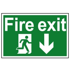 Scan Fire Exit Running Man Arrow Down - PVC Sign 300 x 200mm